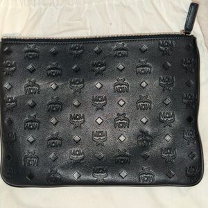 MCM Aren Embossed Leather Zip Pouch/Wristlet